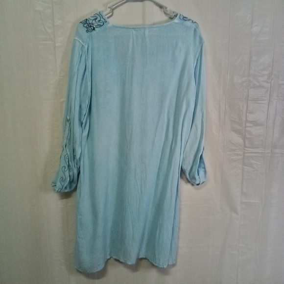 BEACH by Exist Embroidered Cover Up Dress Light Blue Roll Tab Sleeve Size L NWT - Picture 7 of 11